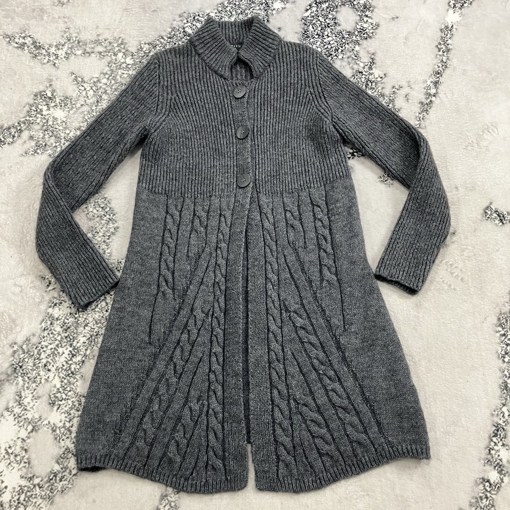 Chiara Mente Mohair Blend Cable Knit‎ Cardigan Womens Size Medium Gray Sweater